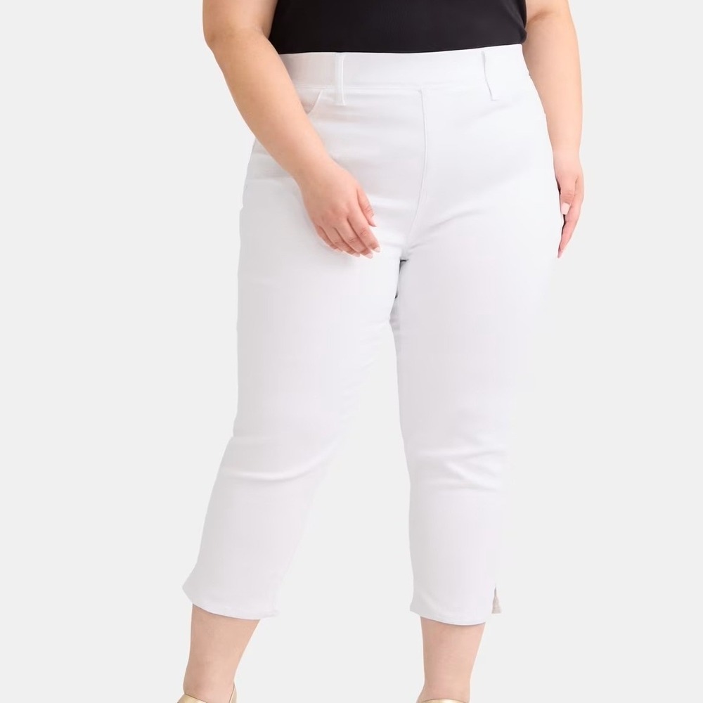 TERRA & SKY High Rise Capri Jeggings Sz XXXXL (28W-30W) White Denim Jeans 4X NWT